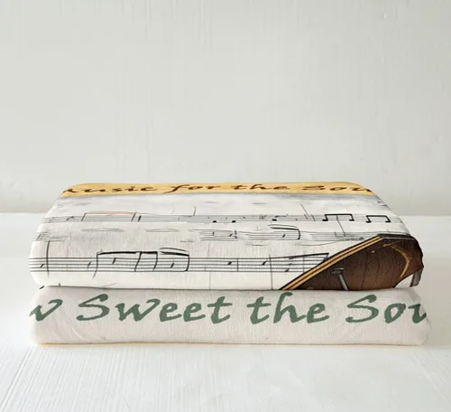Vista 4 de Manta de violonchelo de piano, manta temática musical para niños, niñas, niños y adultos, decoración de habitación de estilo retro, manta de vellón
