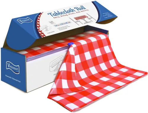 Vista 14 de Mantel desechable de plástico para mesas: 54 pulgadas x 120 pies, cubierta de mesa de plástico con cortador fácil de deslizar, manteles de plástico
