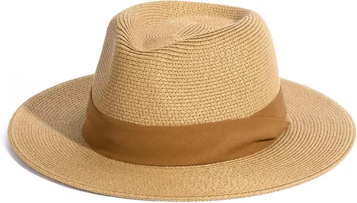 Vista 14 de FURTALK Sombrero Panamá de paja de ala ancha para hombre y mujer Ab-beige.