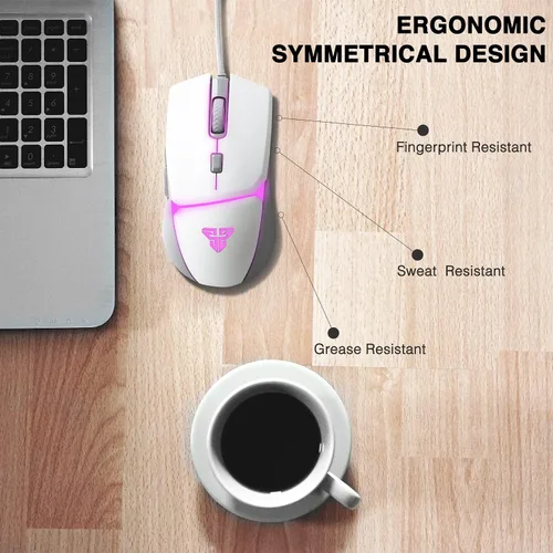 Vista 5 de Fantech Mouse ligero para juegos con cable blanco 8000 DPI 4 modos de retroiluminación RGB 6 botones programables mouse ergonómico para computadora