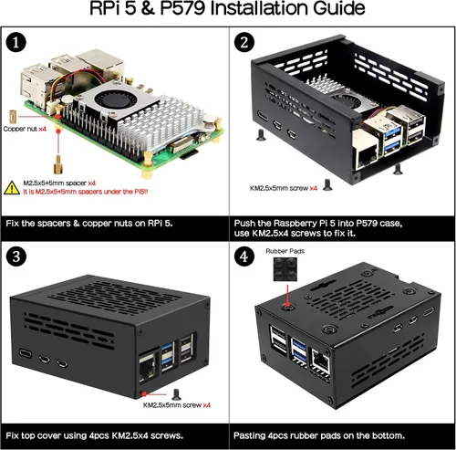 Vista 6 de Geekworm Funda de metal PCIe P579 con enfriador activo oficial Pi 5 para Raspberry Pi 5, soporte superior M.2 NVMe HAT X1001/X1004/X1003/X1015/X1000
