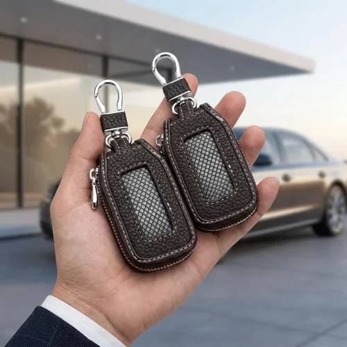 Vista 6 de 2 Piezas Funda de Cuero para Llavero de Coche Estuche Portador Funda para Llave de Coche Protector de Llavero Funda para Llavero de Coche (Marrón)