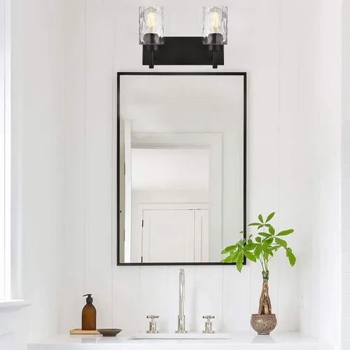 Vista 6 de BONLICHT 2 Apliques de Pared Estilo Casa de Campo Luces de Tocador Modernas Negras Accesorios de Iluminación para Baño con Pantalla de Vidrio