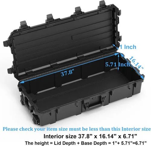 Vista 2 de Regetek Funda impermeable con ruedas de 42 x 20 x 10 pulgadas, con espuma/ruedas/3 asas grandes para cámara, herramienta, equipo, a prueba