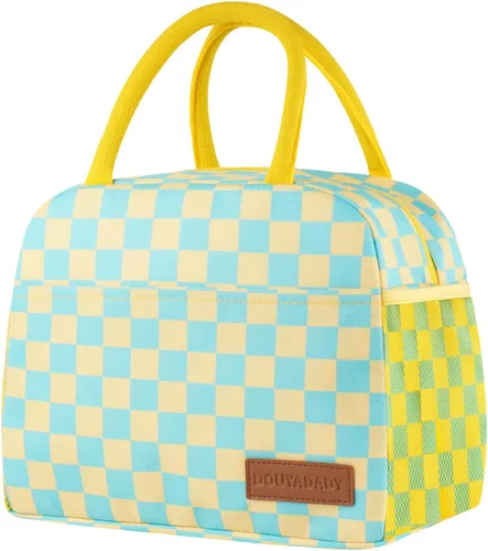 Vista 13 de douyadady Bolsa de almuerzo para mujeres/hombres, fiambrera mujeres/hombres (azul bebé+rayas blancas) Espacioso, ligero, impermeable, resistente