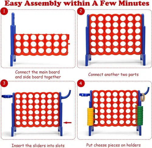 Vista 6 de KOTEK Juego gigante 4 en una fila, juego familiar jumbo de 4 en puntuación con deslizadores de liberación rápida, 42 anillos, lanzamiento de anillos