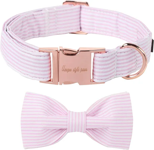 Vista 27 de Unique style paws Collar de perro de algodón con lazo, collar para cachorro con cuadrícula negra y azul para perros pequeños, medianos y grandes