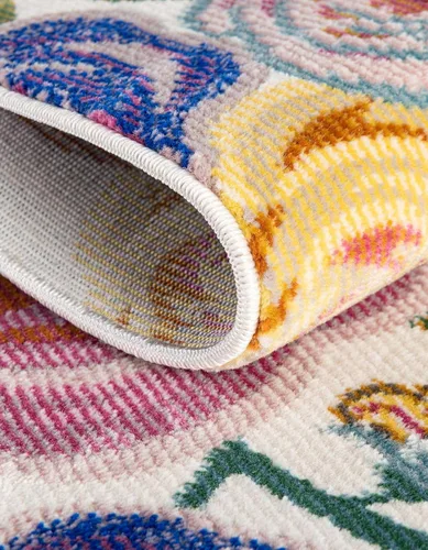 Vista 3 de Unique Loom Blossom Collection Ashley - Alfombra rectangular de 9 x 12 pies, color marfil y azul claro
