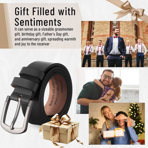 Vista 5 de Cinturón para hombre de regalo para marido, cinturones personalizados para hombres, regalo de cuero grabado para él, cumpleaños, aniversario, boda