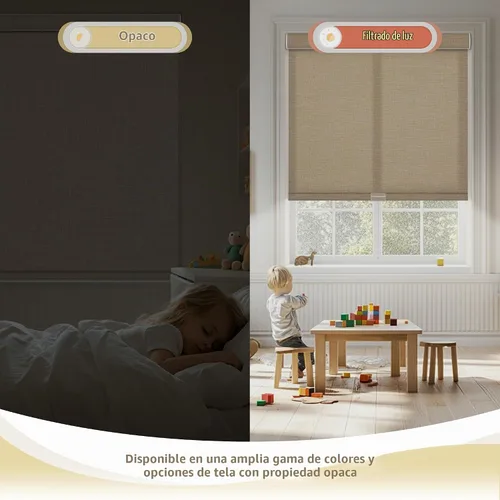 Vista 4 de Persianas enrollables opacas para ventanas, sin cordones, cortinas enrollables de lino con aislamiento térmico y protección UV, persianas y cortinas