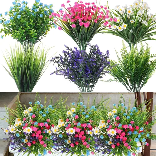 Vista 11 de Cindeer - 24 paquetes de flores artificiales resistentes a los rayos UV Plantas artificiales resistentes a los rayos UV para decoración de boda