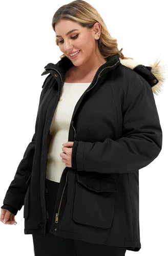 Vista 4 de Soularge Chaqueta de invierno con forro de sherpa para mujer, talla grande, con capucha desmontable
