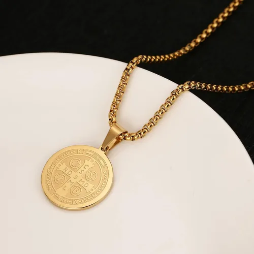 Vista 4 de STWTR Collar de medalla de San Benito de acero inoxidable medalla de sacramento cristiano joyería antimalvada regalo católico para hombres y mujeres