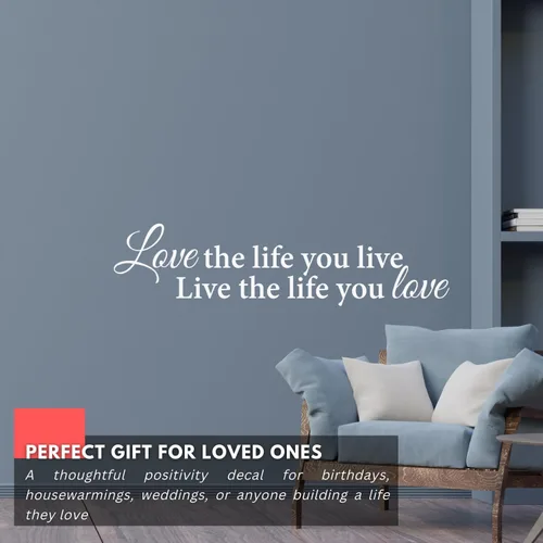 Vista 3 de My Vinyl Story - Love The Life You Live - Calcomanía de pared inspiradora, vinilo motivacional, decoración artística de afirmación positiva