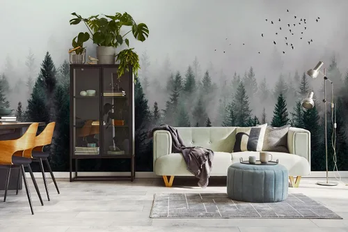 Vista 4 de Murwall Dark Forest Wallpaper Misty Jungle Wall Mural Landscape Wall Print Rustic Home Decor Cafe Design Living Room Bedroom
