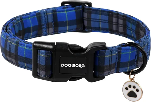 Vista 27 de DOGWONG Collar de Algodón para Perro, Collar para Perro de Cuadros Azules Resistente, Collar Suave y Duradero para Perro Macho, Lindo Collar de A