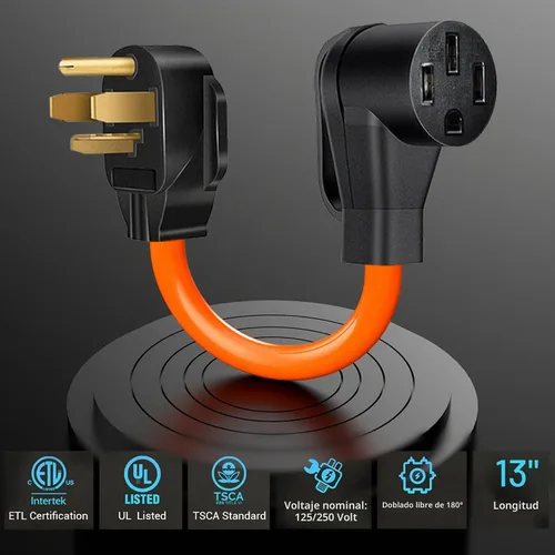 Vista 6 de NEMA 14-30P a 14-50R Cable adaptador de cargador EV de 4 clavijas de 30 amperios a adaptador de conversión EV de 50 amperios solo compatible