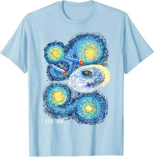 Vista 51 de Star Trek Camiseta de pintura de noche estrellada de la serie original, Negro, S