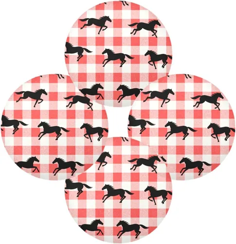Vista 2 de Red Checkered Running Horse Circle placemats Solid placemats for Dining Table Set of 4 15x15 in individuales para comedor