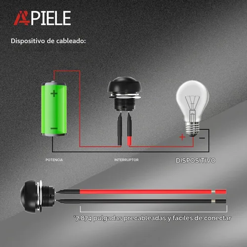 Vista 5 de APIELE Interruptor de botón momentáneo de 0.472 in Mini interruptor redondo impermeable 1A 250V AC SPST NO 2 Pin PBS-33B con cable pre-soldado 6