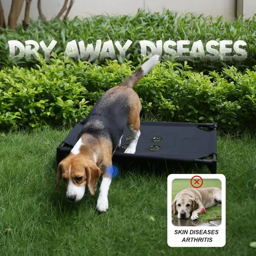 Vista 7 de Cama elevada para perros con 4 módulos de refrigeración, cubierta de PVC, base antideslizante y marco de acero inoxidable para perros, gatos