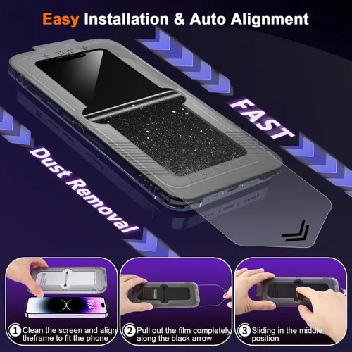 Vista 3 de Paquete de 2 protectores de pantalla de privacidad para iPhone 13 Pro Max /14 Plus [kit de alineación automática] vidrio templado, protección