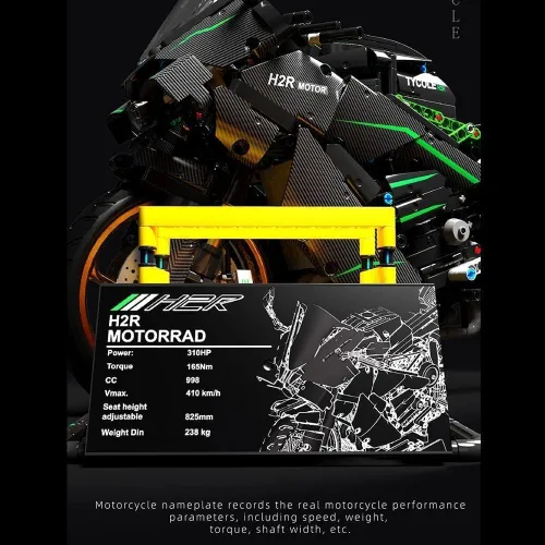 Vista 4 de JOMIOD Bloque de construcción de motocicleta de tecnología, 1809 piezas, tecnología 1:5, modelo de moto de carreras para Kawasaki H2R, MOC Superbike