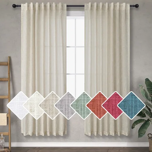 Vista 32 de DANCURTON Cortinas de lino para ventana, cocina moderna, dormitorio, ventanas pequeñas, 2 paneles con bolsillo con pestaña trasera, gruesas