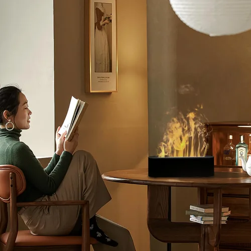 Vista 7 de Difusores de aceite esencial, humidificador de chimenea de vapor de agua colorido de llama para aromaterapia, terapia de aroma, habitación
