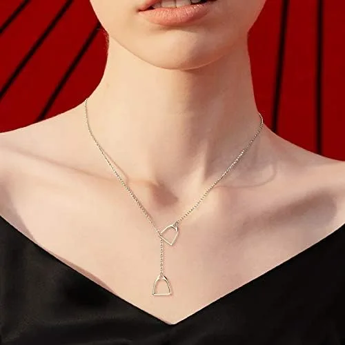 Vista 2 de FANZE 925 Sterling Sliver Horseshoe Necklaces for Women Double Stirrup Y Necklace Classic Western Horse Jewelry Gift for Anniversary Valentines