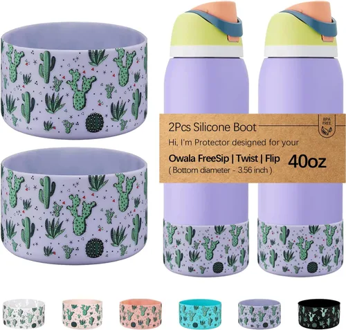 Vista 55 de WK IEASON 2 fundas de silicona para botella de agua Owala, base protectora para botella de agua Owala FreeSip Twist y Flip Flask accesorios para 3D