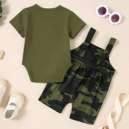 Vista 2 de YALLET Ropa para bebé recién nacido, trajes para niños de 3, 6, 12, 18 meses, mameluco+pantalones cortos con tirantes y peto, conjunto de overoles