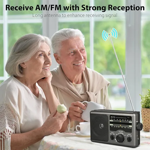 Vista 2 de Greadio Radio transistor de radio portátil AM FM con conector de auriculares de 0.138 in, modo de tono alto/bajo, altavoz grande, alimentación de CA