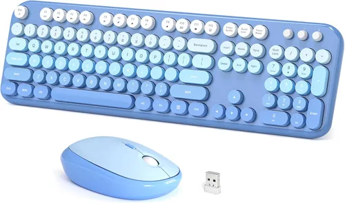 Vista 29 de Dilter Combo de teclado y mouse inalámbricos, teclado retro con teclas redondas, ergonómico de tamaño completo, ideal para PC con Windows, hogar