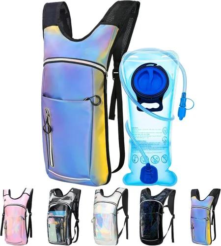 Vista 8 de Mochila de hidratación, mochila de agua con vejiga de agua de 2 L, paquete de hidratación esencial para festivales y rave, aislamiento ligero