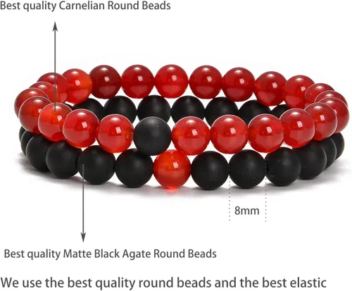 Vista 2 de AD Beads 2 pulseras elásticas de cuentas de distancia para él y para ella, pulsera de yoga de piedra natural