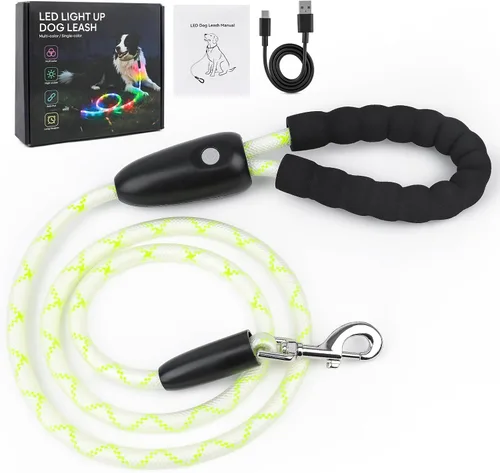 Vista 4 de YFbrite Correa de perro de 4 pies iluminada con 15 modos de parpadeo - Correa de perro LED súper brillante para perros pequeños, medianos y grandes