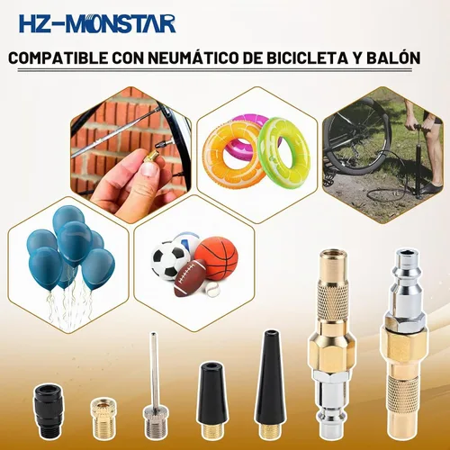 Vista 6 de Boquilla de Aire de Latón Resistente con Conector Rápido, Juego de Adaptadores de Conexión Rápida para Inflador de Neumáticos, Kit de Conector