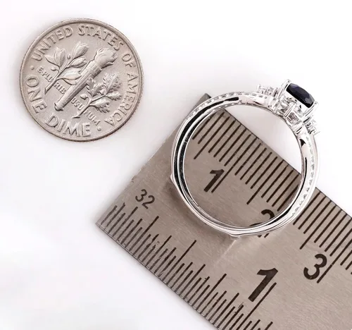 Vista 9 de Juego de anillos nupciales de zafiro azul creado y zafiro blanco creado para mujer, plata de ley 925, anillo potenciador de anillo para novia