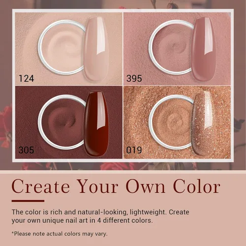 Vista 2 de AZUREBEAUTY Kit de iniciación de uñas en polvo de inmersión, 4 colores de otoño, piel nude, marrón, purpurina, juego de líquido de polvo
