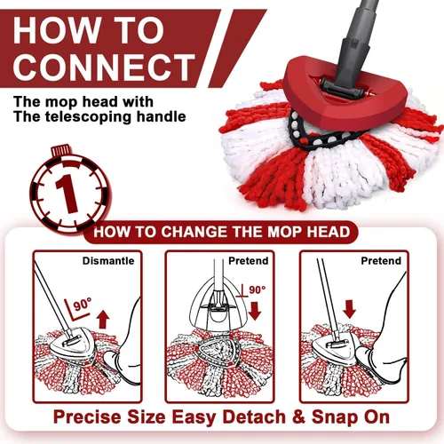 Vista 3 de Repuesto de cabezal de trapeador giratorio, 100% microfibra compatible con O-Cedar Easy Wring Mop Recambio para limpieza profunda, lavable a
