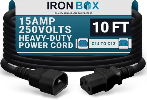 Vista 12 de IronBox Electric - Cable de Alimentación C14 a C13 de Servicio Pesado, 15A, 250V, Cable de Extensión para Computadora 14/3 AWG - Cables