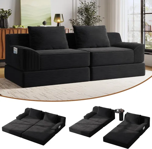 Vista 15 de Sofá cama convertible, sofá de 79 pulgadas sin huesos, sofá cama de corduroy, sofá chaise doble extragrande, futón en nube, sofá modular de piso