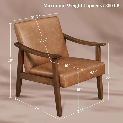Vista 3 de Yaheetech Silla Accent Mid-Century con respaldo alto, color marrón (paquete de 2)