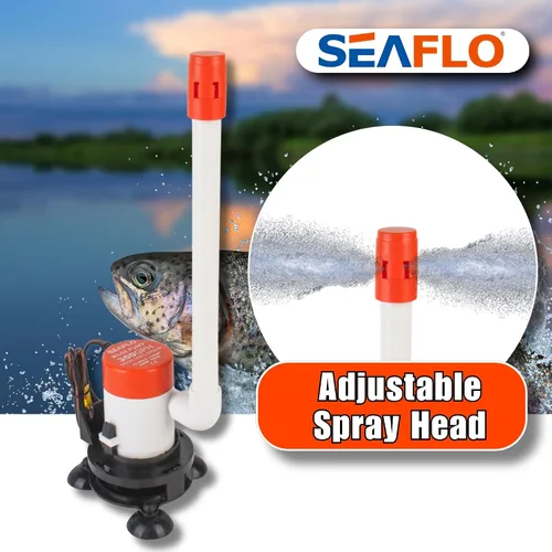 Vista 5 de SEAFLO Kit de bomba de aireación Livewell portátil serie 09 – 12 V, 350 GPH, sumergible, cabezal rociador ajustable, funcionamiento silencioso