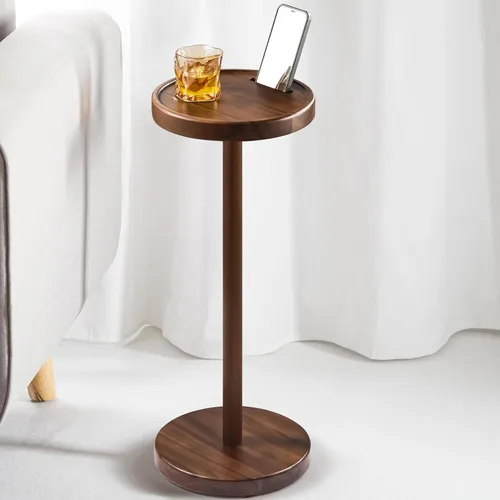 Vista 10 de BLUEWEST Mesa de bebidas, mesa auxiliar compacta de 22 pulgadas de alto con ranura para teléfono y base con peso, mesa de pedestal duradera como