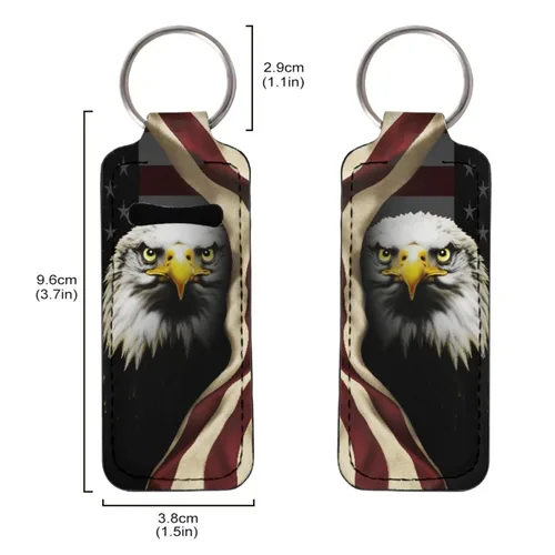Vista 6 de Soporte para bálsamo labial con bandera americana, águila calva, llavero, soporte portátil para brillo de labios, organizador para rastreador