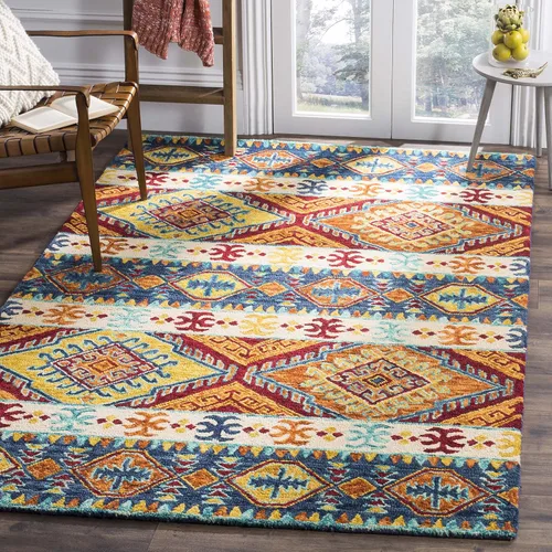 Vista 11 de SAFAVIEH Aspen Collection APN502A - Alfombra decorativa de lana bohemia hecha a mano de 2 x 3 pies, color azul marino/marfil