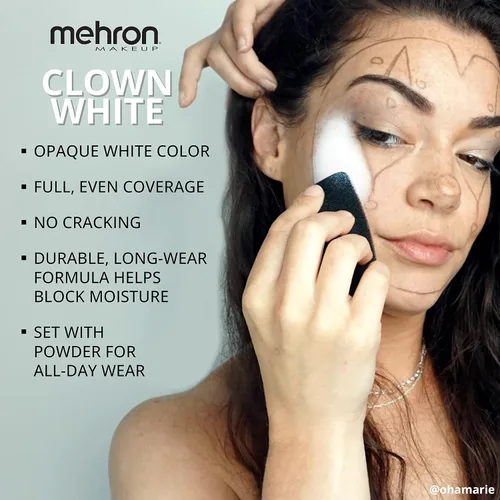 Vista 4 de Mehron Makeup Clown White - Maquillaje profesional en crema para pintura facial Pintura facial blanca para escenario, película, cosplay y mimo