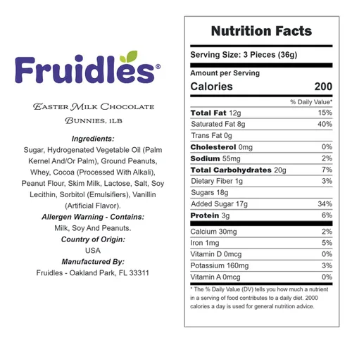Vista 2 de Fruidles Conejitos de chocolate con leche de Pascua, rellenos de bolsas de fiesta suaves y cremosos, láminas multicolor envueltas individualmente